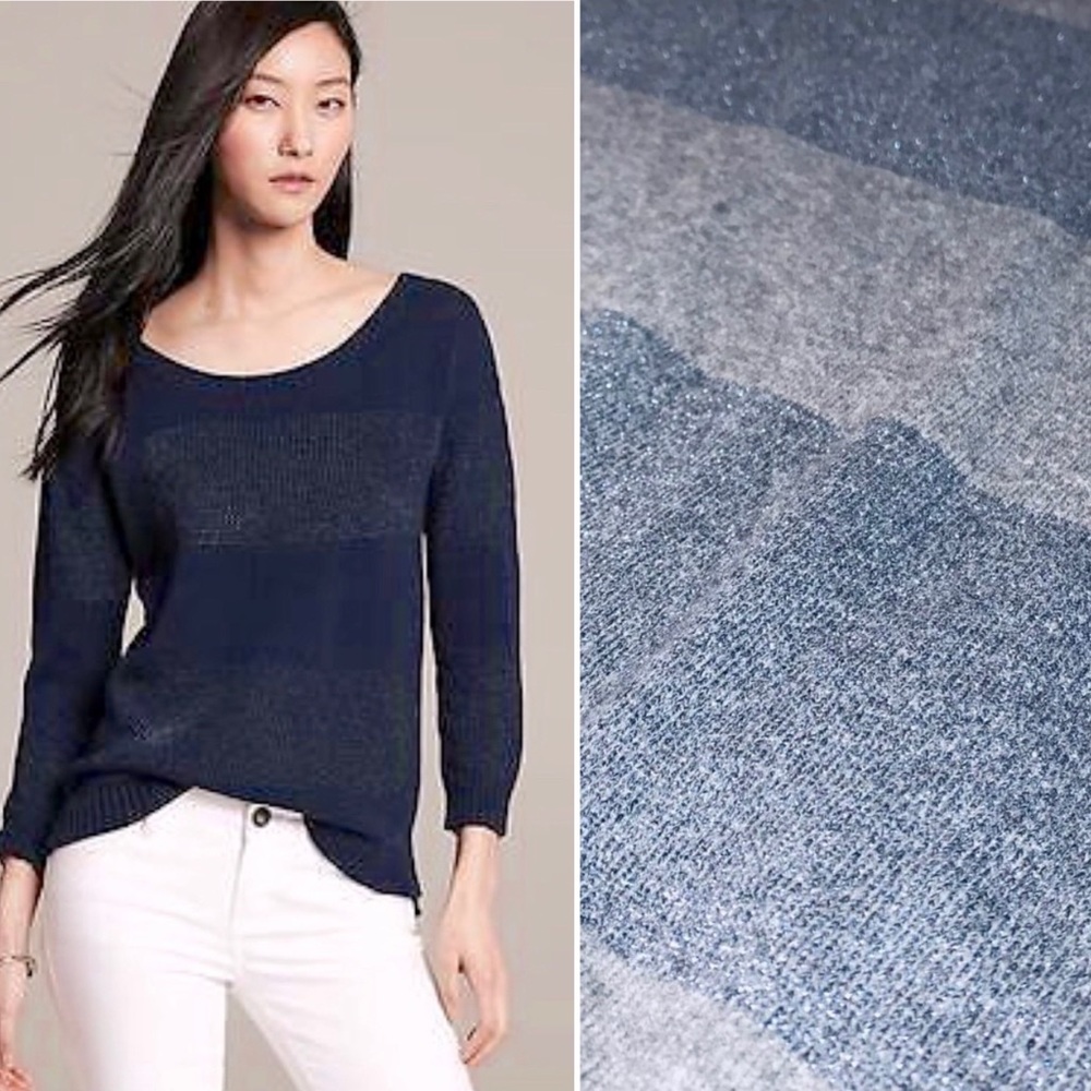 ✨ Banana Republic Gray Sparkle Stripe Sweater